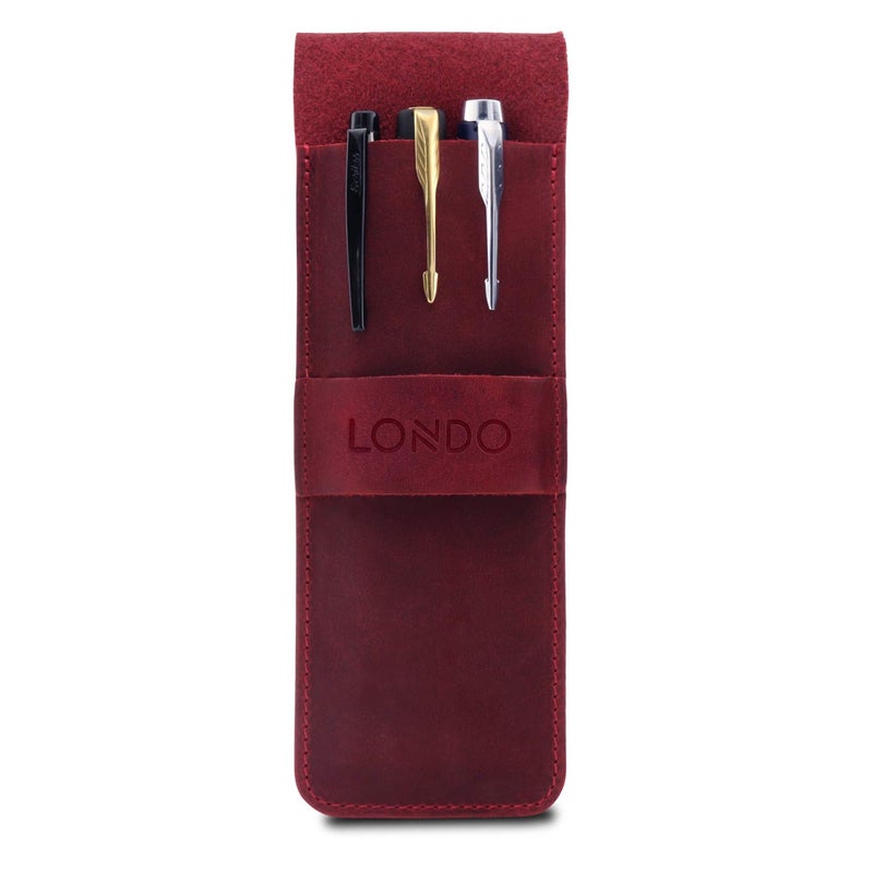 Londo Genuine Leather Pen and Pencil Case with Tuck in Flap, Stationery Bag - Image 2